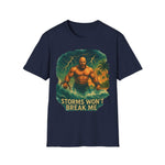 Unisex T-shirt with Atlas strength Storm of Life design, 100% cotton, classic fit, durable and comfortable.
