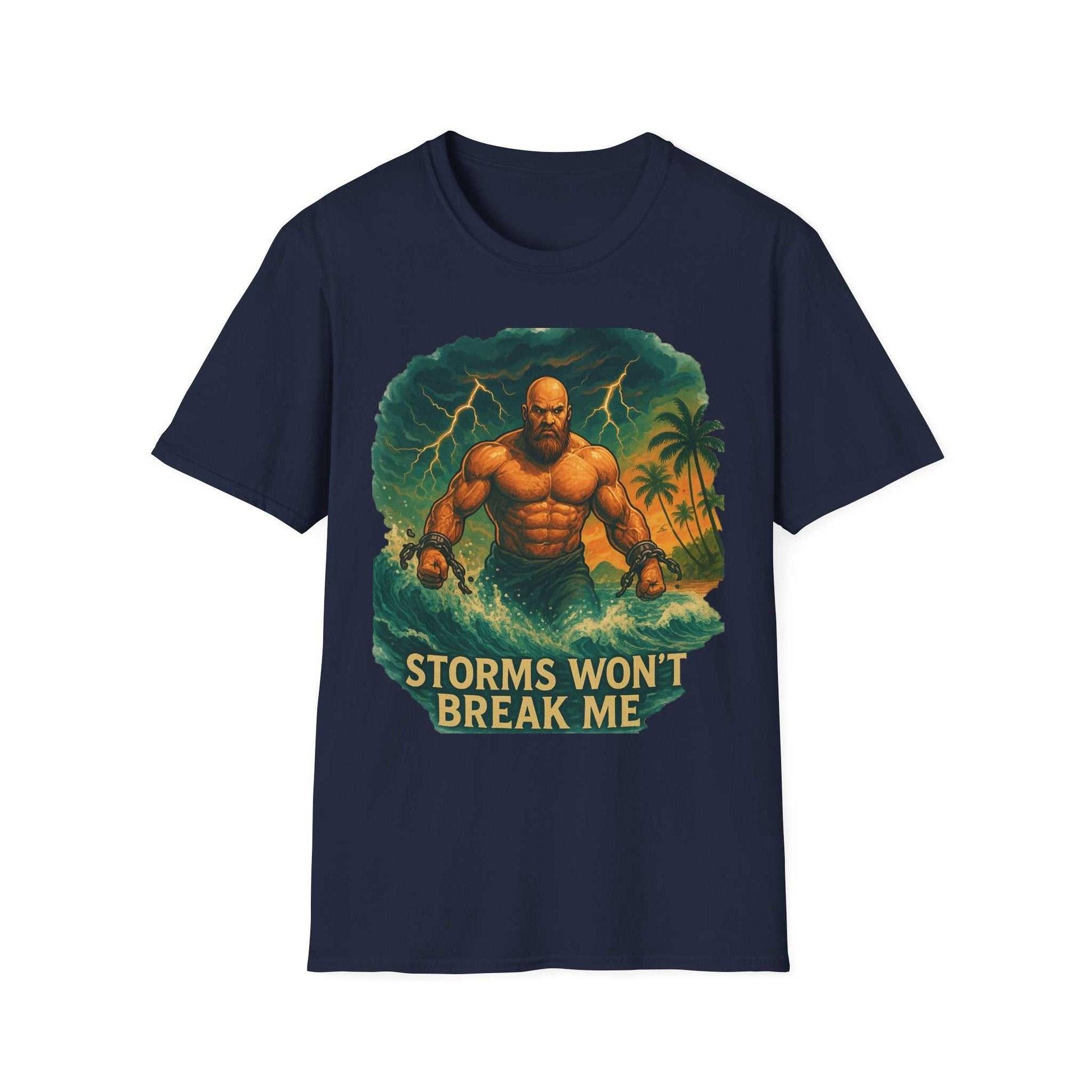 Unisex T-shirt with Atlas strength Storm of Life design, 100% cotton, classic fit, durable and comfortable.