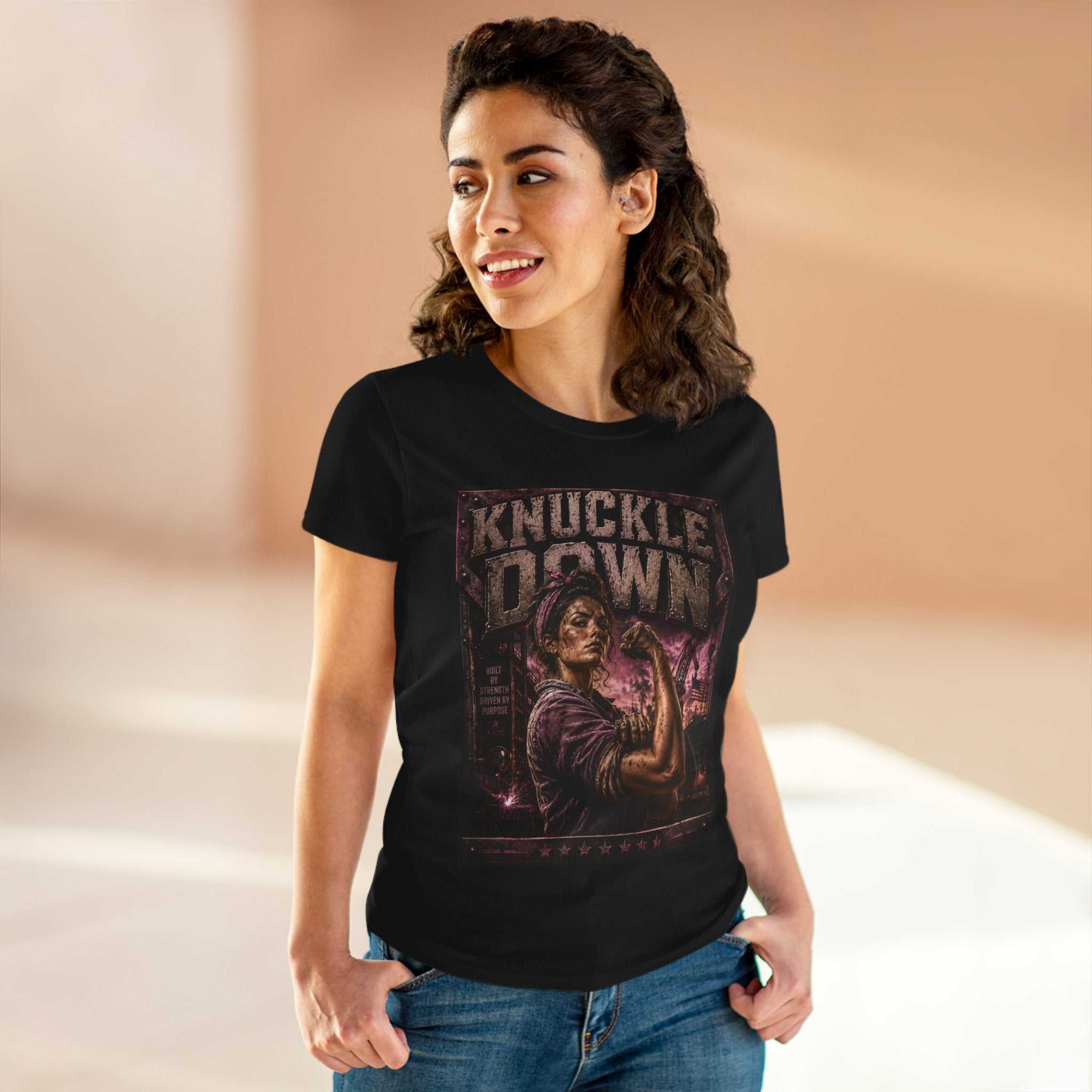Knuckle Down Women's T‑Shirt — Rosie-Inspired Empowerment Graphic Tee