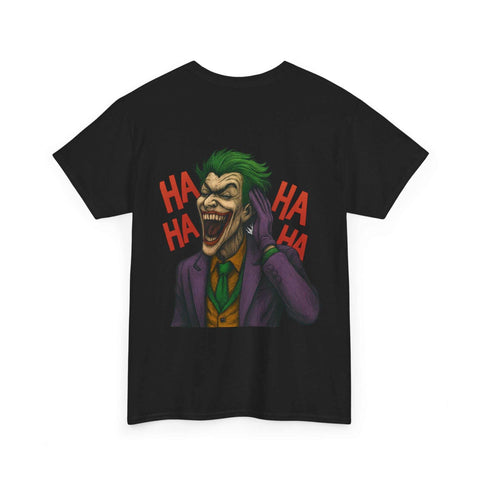 Black UNFKWTBL JOKER t-shirt with graphic of laughing Joker wearing purple suit and green hair