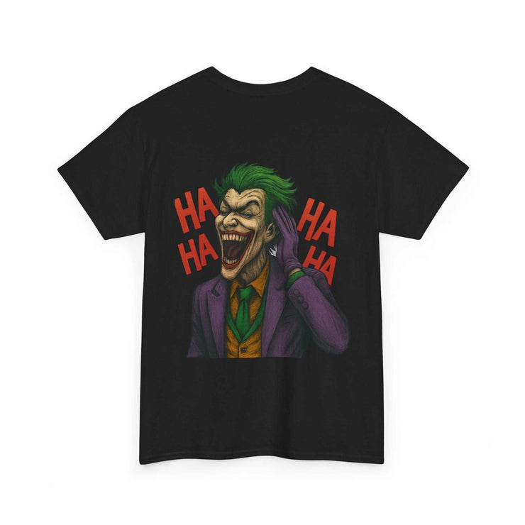 Black UNFKWTBL JOKER t-shirt with graphic of laughing Joker wearing purple suit and green hair