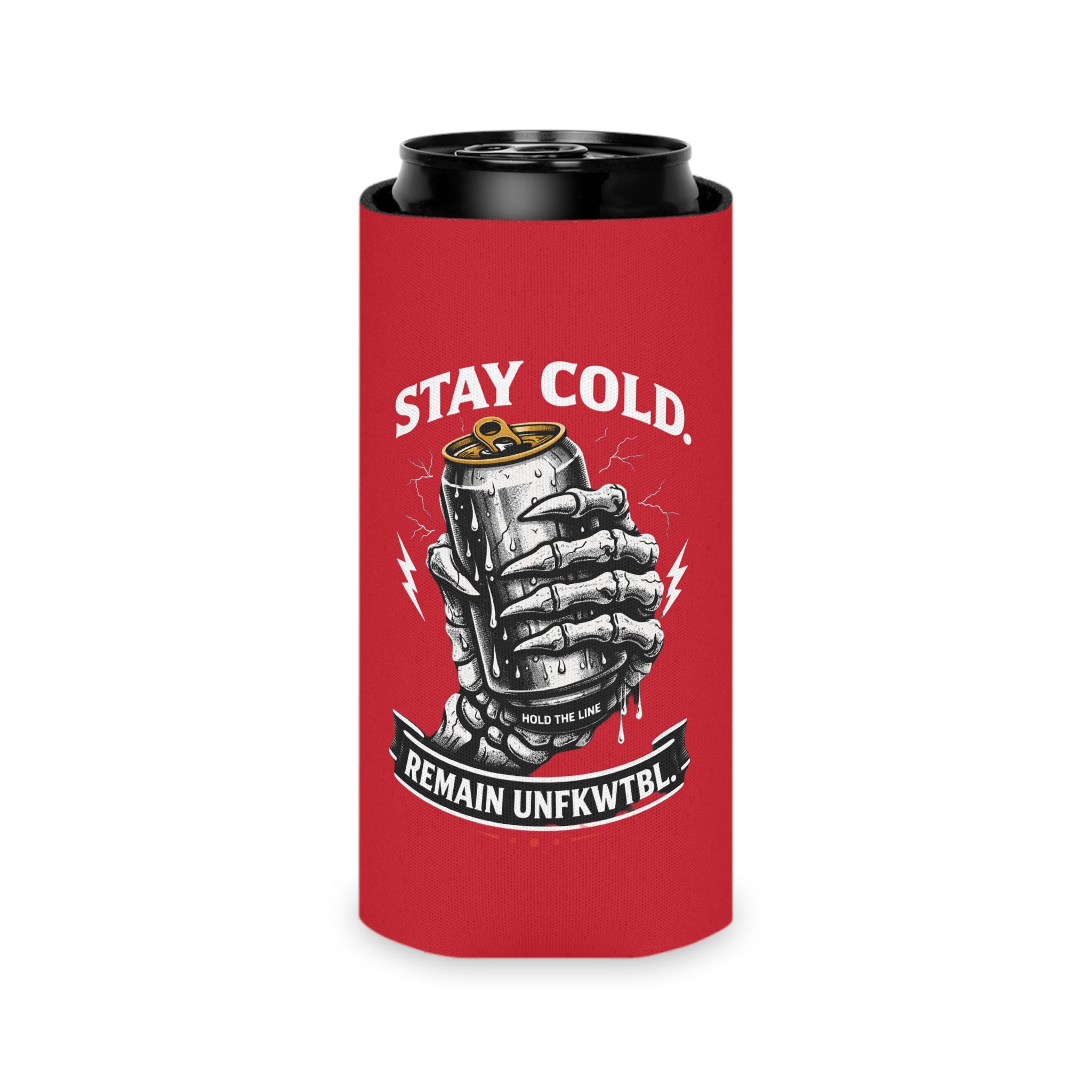 Can Cooler - "Stay Cold" Skeleton Beer Koozie (Slow Burn Survivor Vintage Skull Design)