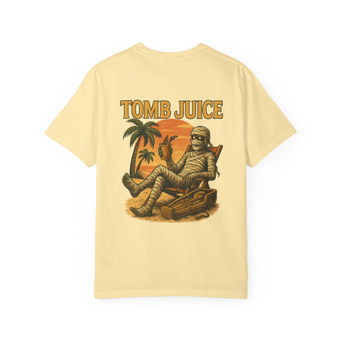 Mummy TOMB JUICE Themed Unisex T-shirt, Vintage Graphic Tee for Halloween, Fun Casual Wear, Perfect for Costume Parties, Gift for Horror Fans