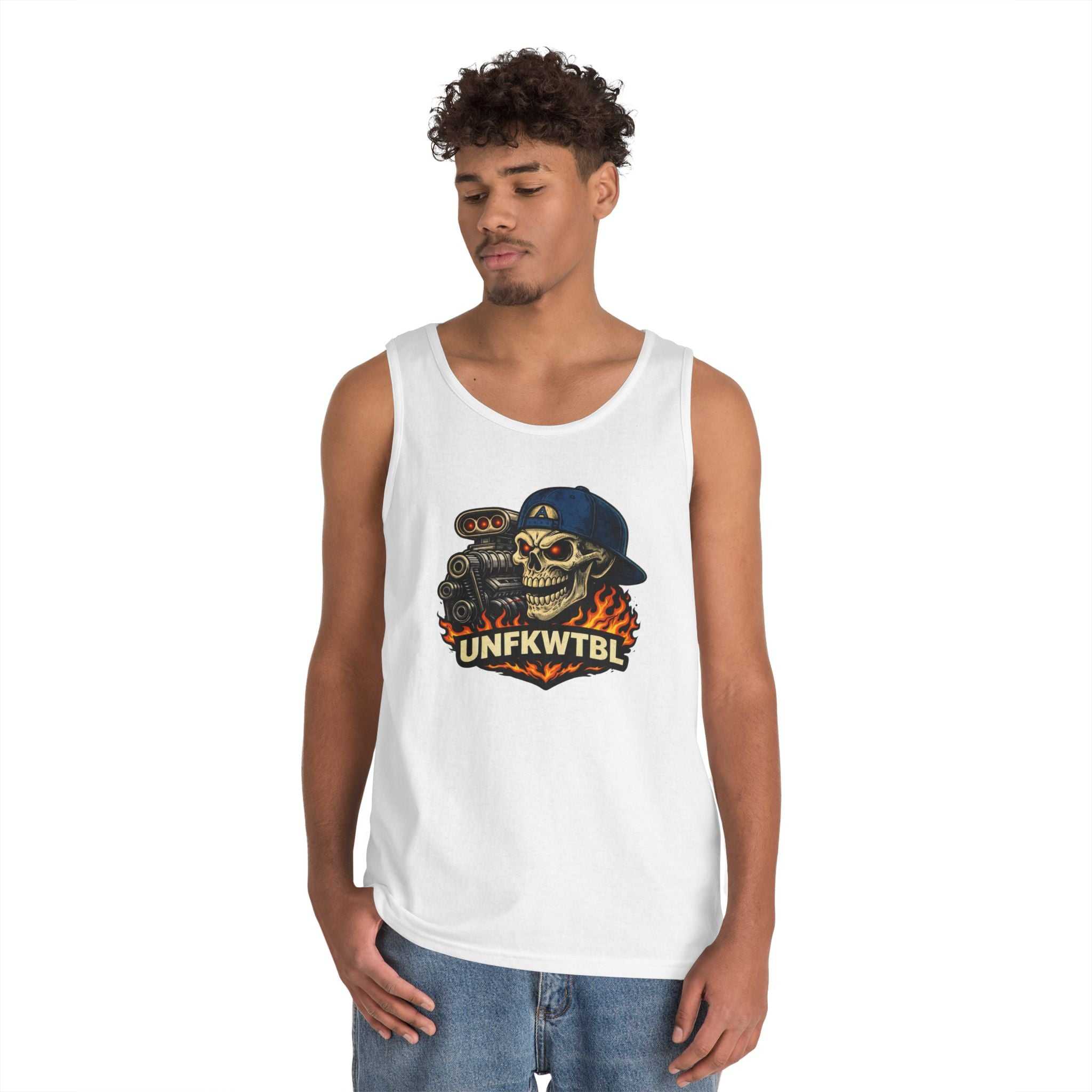 Skull Mechanic Tank Top — 'UNFKWTBL' Vintage Hot Rod Graphic