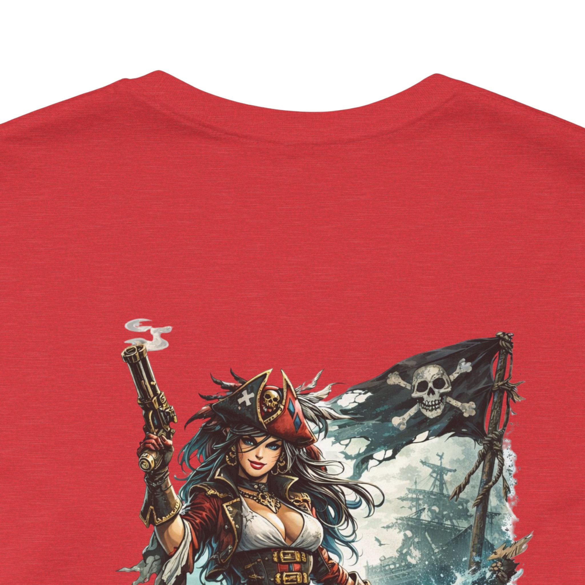 She Doesn't Ask Warrior Woman Graphic Tee — Fierce Pirate/Viking Adventure Shirt