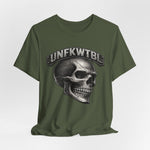 Skull Graphic Tee with 'UNFKWTBL' Banner — Gothic Skull T-Shirt