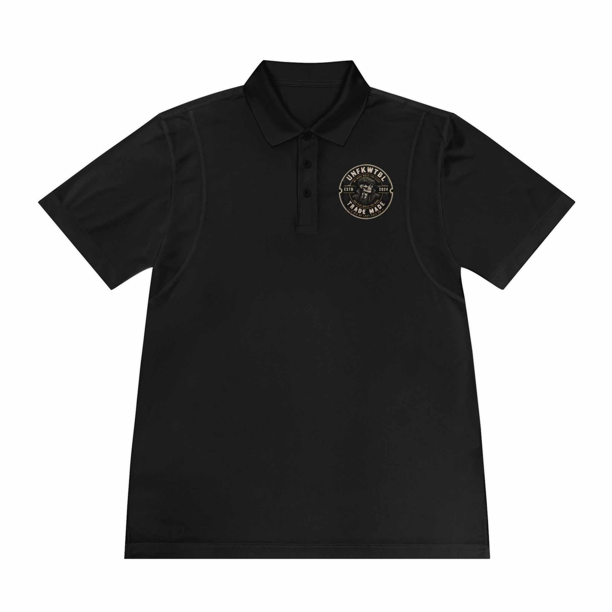 Lightweight embroidered vintage motorcycle logo polo shirt with lapel collar and three-button placket