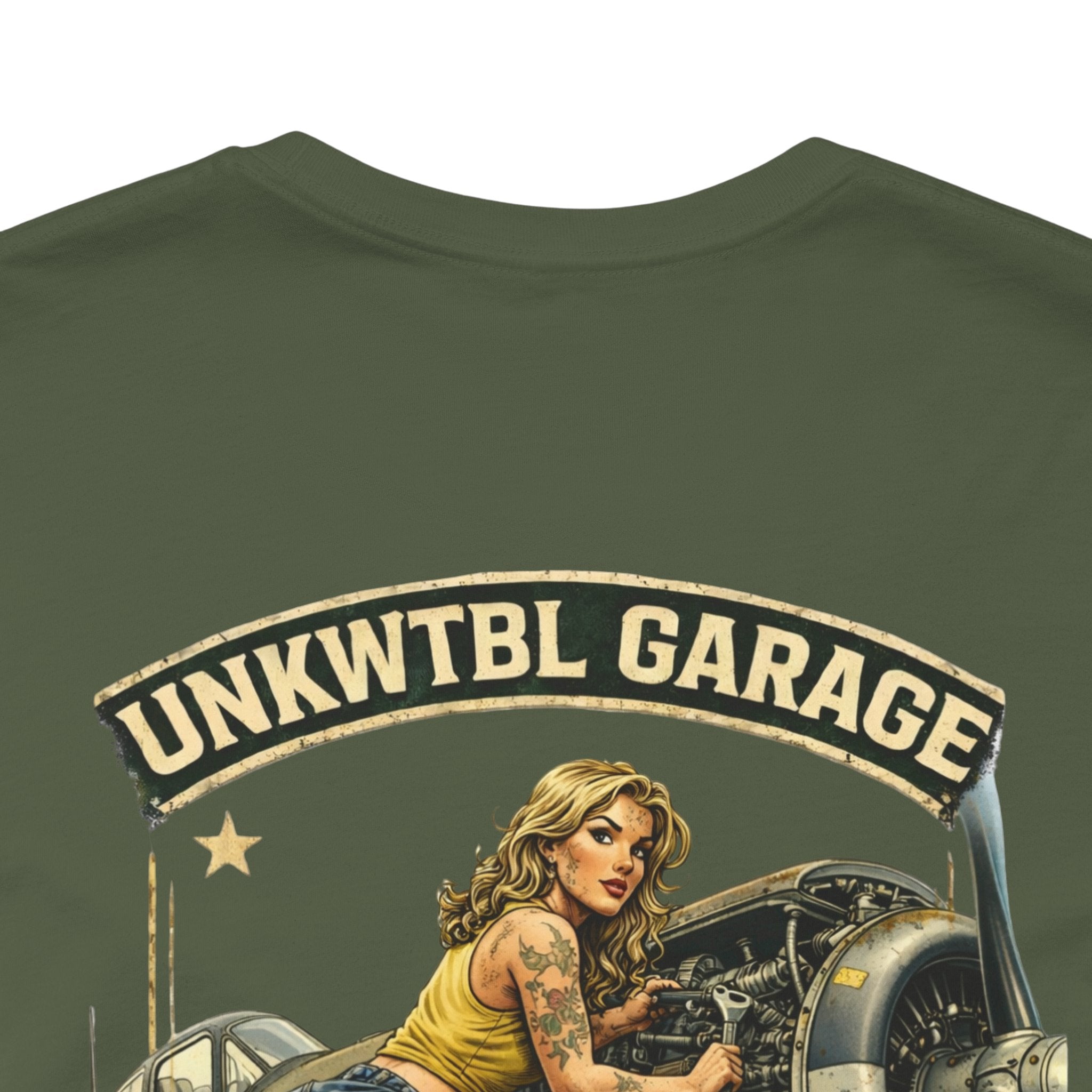 Mechanic On Duty Tee — Vintage Pin-Up Aircraft Garage Shirt