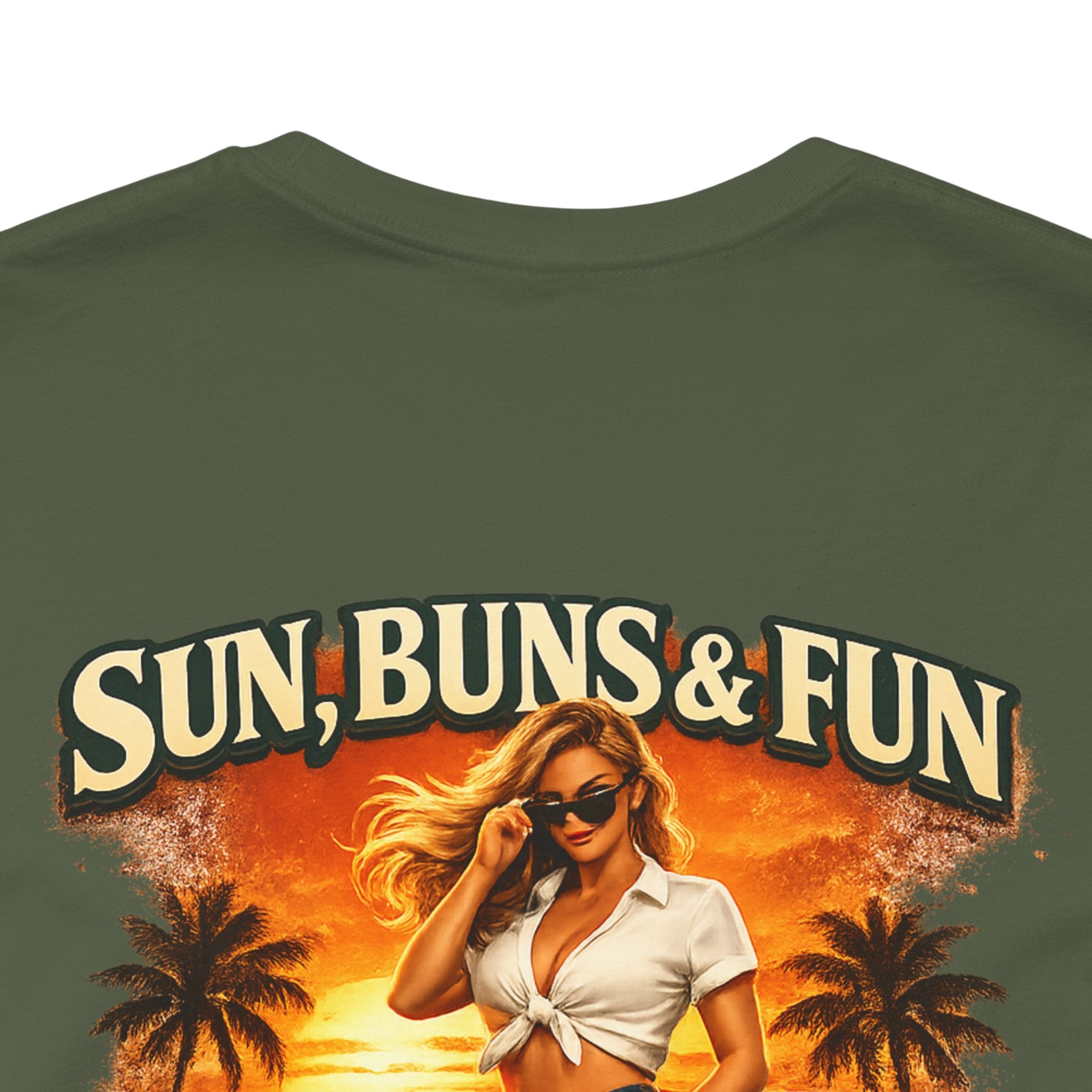 Sun, Buns & Fun Retro Pinup Tee – Vintage Hot Rod Beach T-Shirt