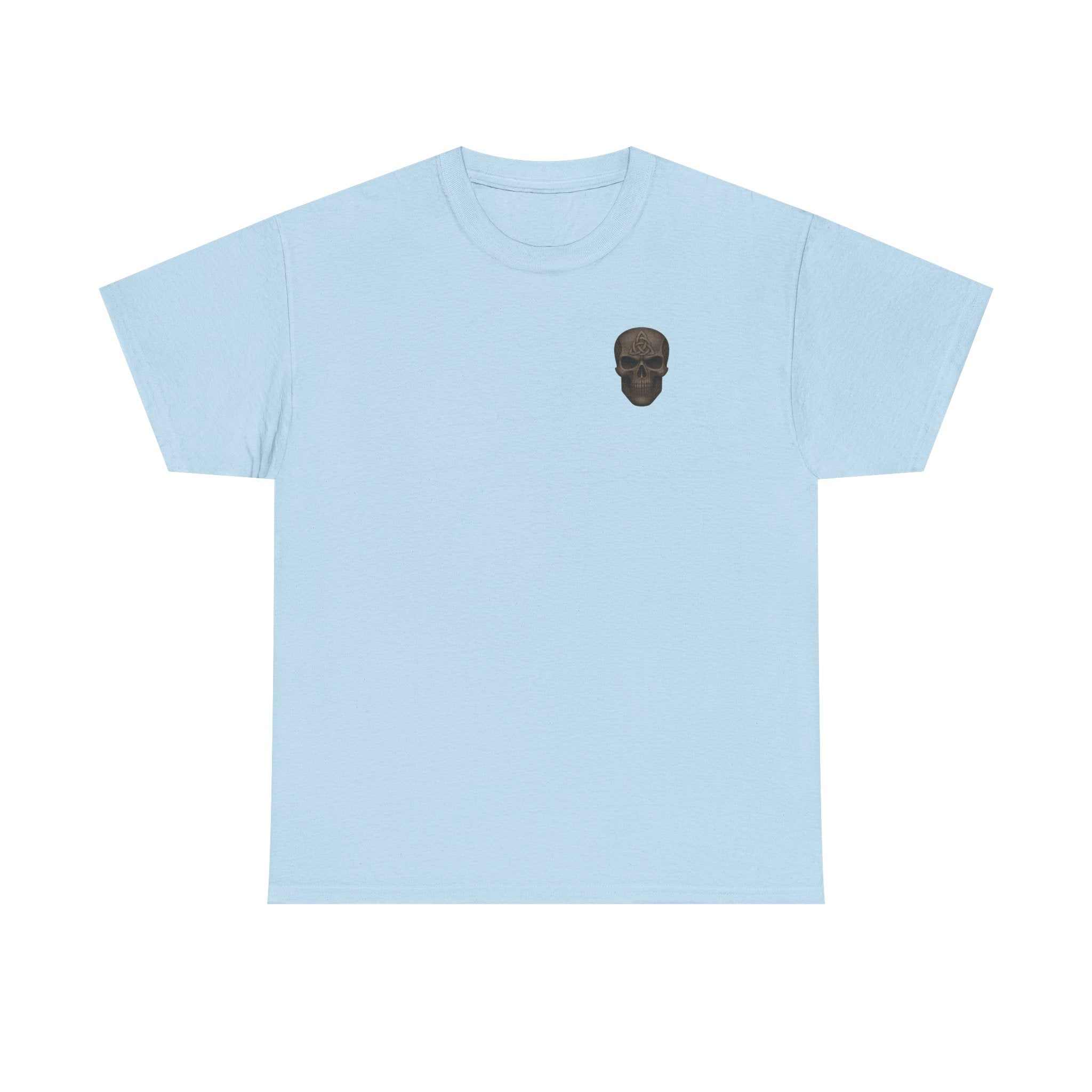 Light blue UNFKWTBL JOKER t-shirt with small black skull design on chest, casual and edgy tee.