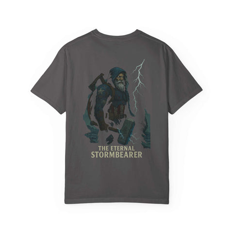 Eternal Stormbearer T-Shirt with graphic design on back, unisex garment-dyed tee for casual and outdoor wear