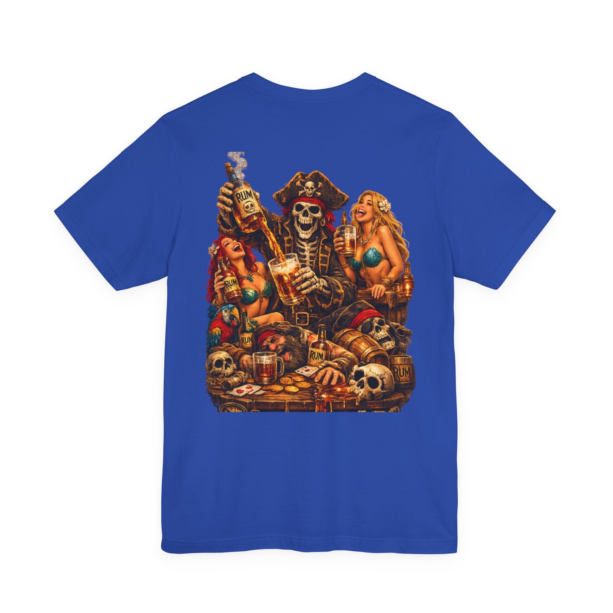 Pirate Skull Treasure Chest Tee — Skeleton Buccaneer Drinking Design