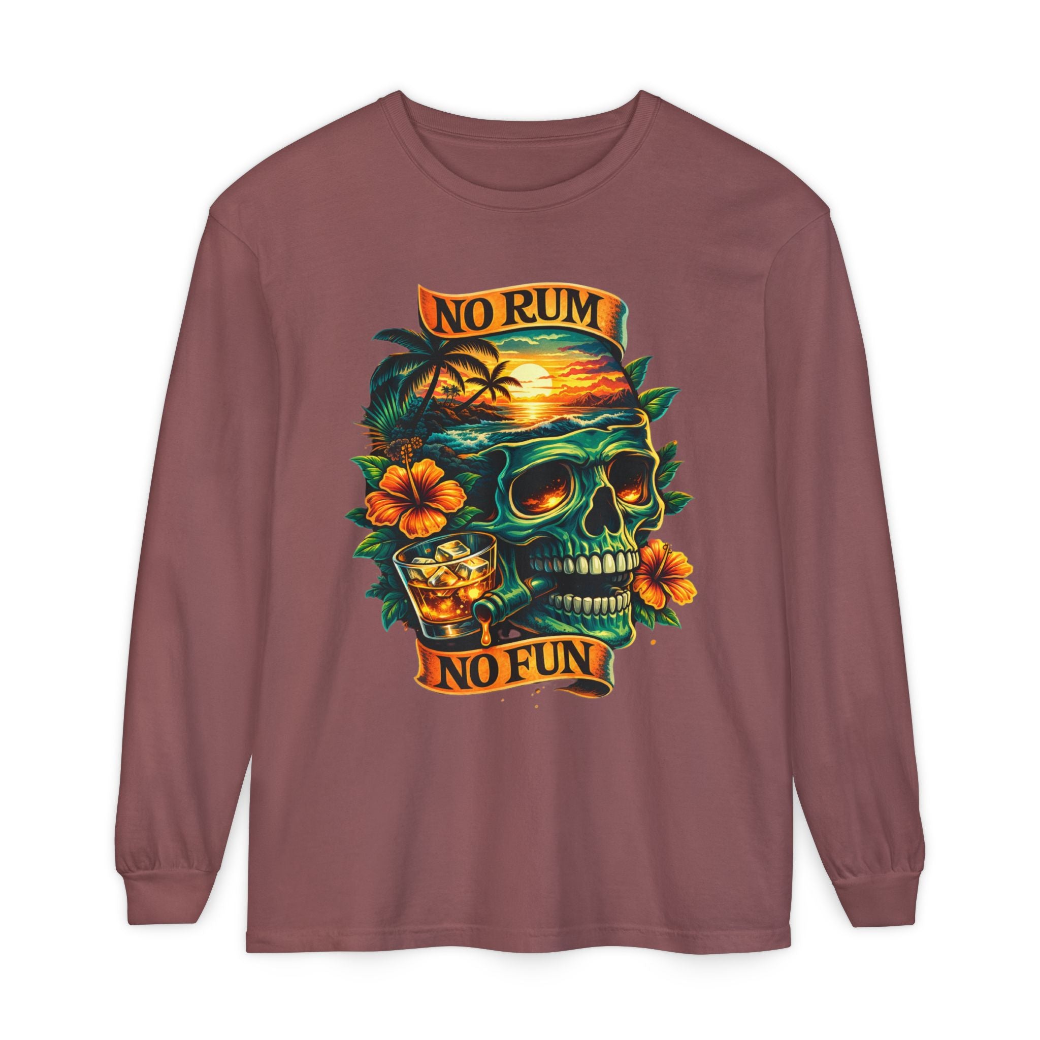 No Rum No Fun Skull Long Sleeve T-Shirt