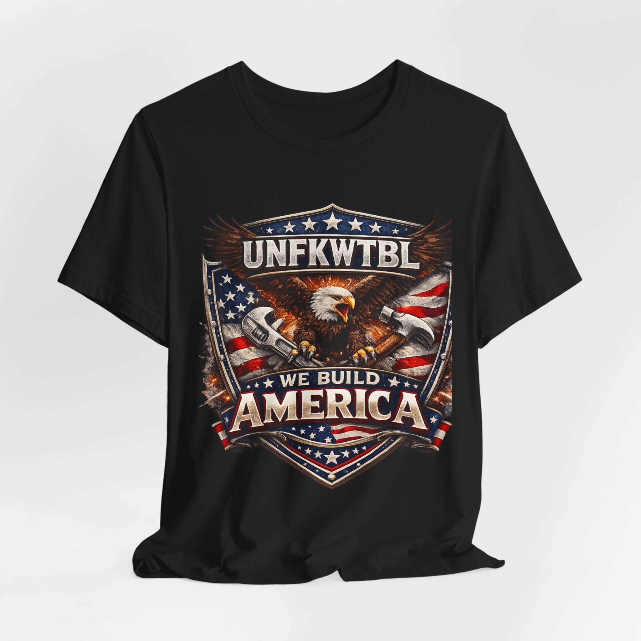 We Build America T-Shirt — Patriotic Eagle Flag Graphic Tee (UNFKWTBL)