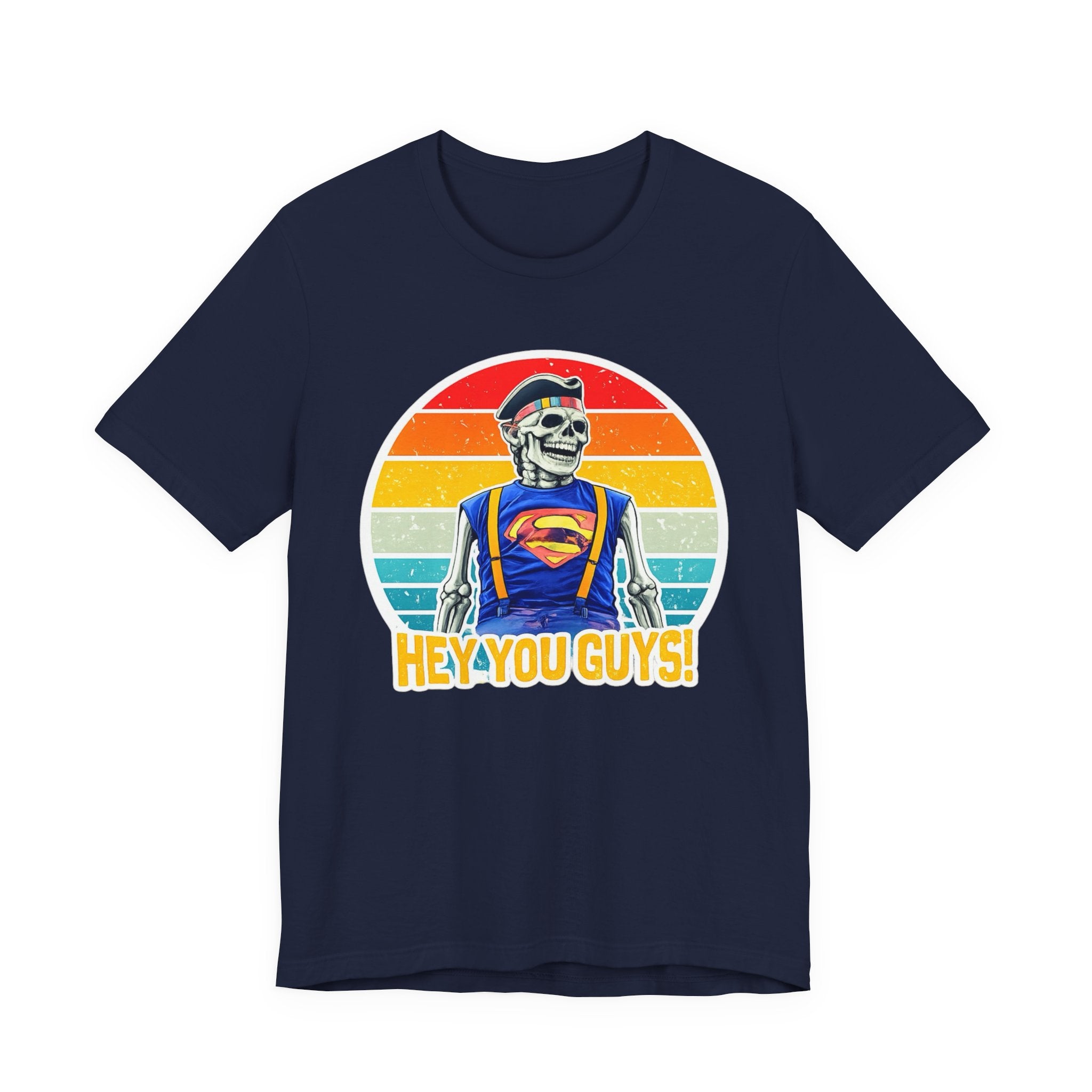 Skeleton Superfan Tee — "Hey You Guys!" Retro Vintage Graphic T-Shirt