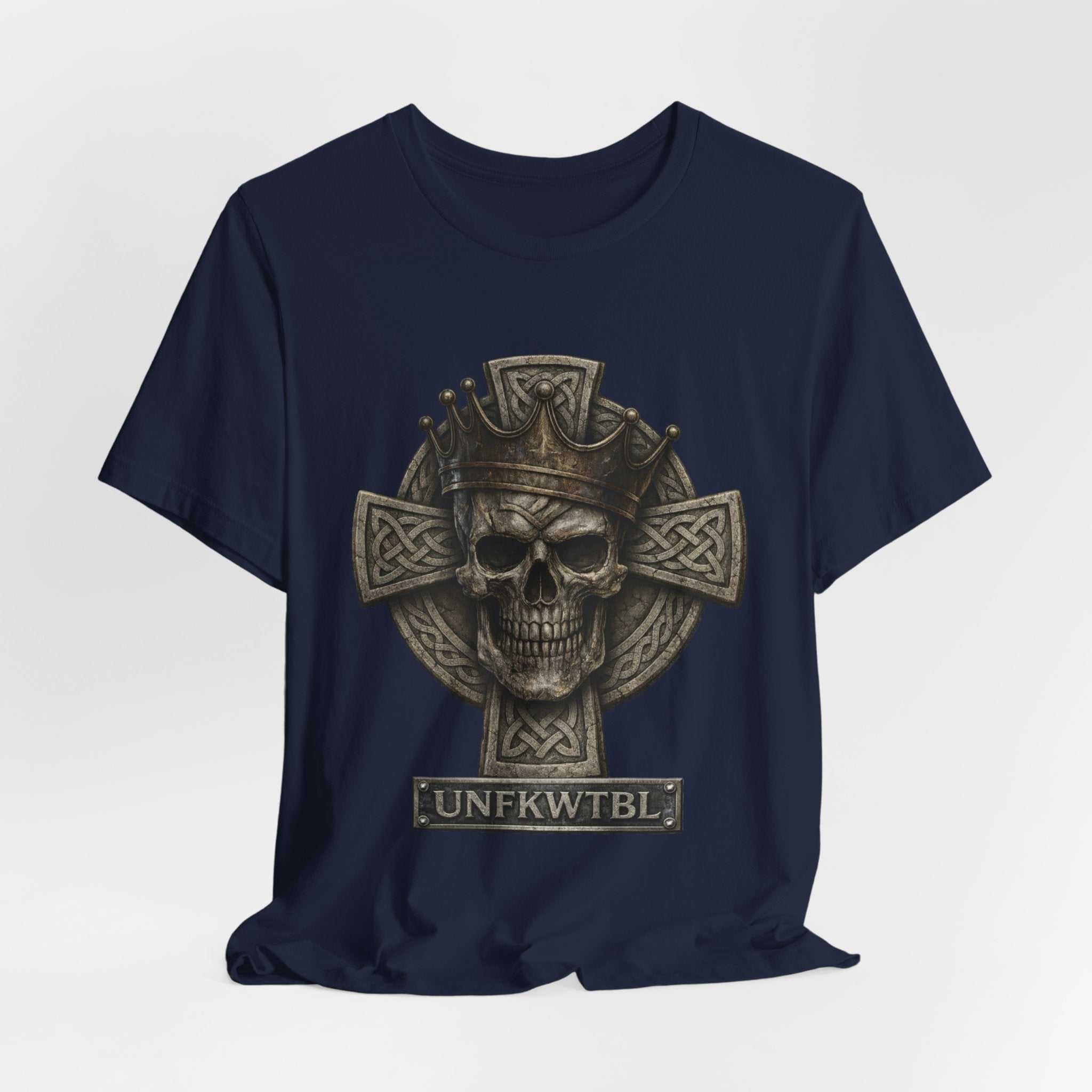 Skull & Celtic Cross Tee — 'UNFKWTBL' Gothic Biker Shirt