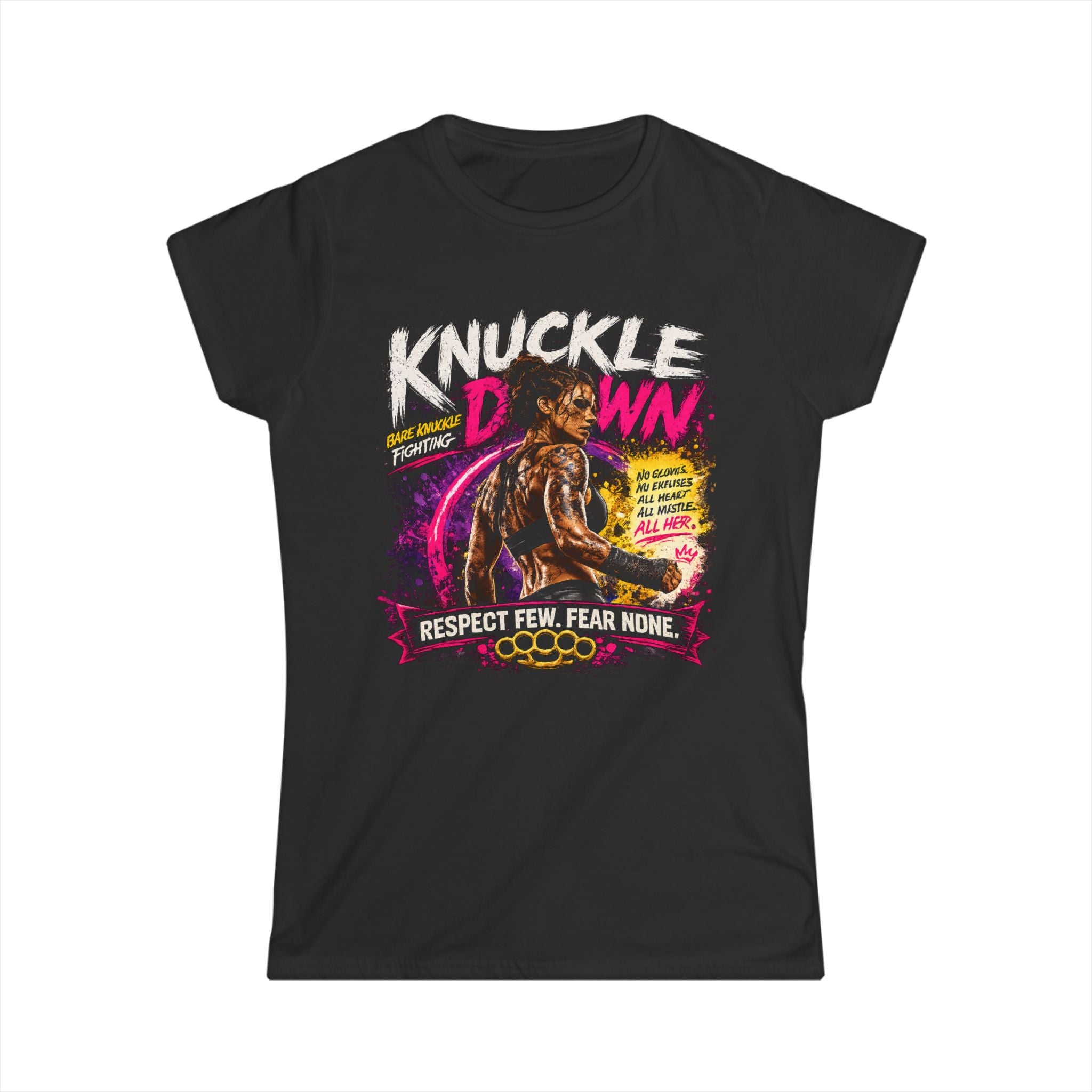 Knuckle Down Boxing Tee – "Respect Few, Fear None" Graphic Women's Shirt