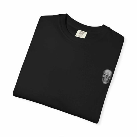 Black unisex tee with killer cocktails design featuring skull graphic on chest