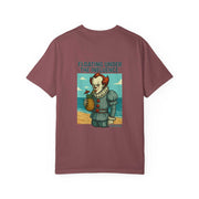 Unisex maroon graphic t-shirt featuring Pennywise holding a pineapple at the beach with text "Floating Under The Influence"