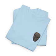 Light blue unisex tee featuring a dark Medusa Wonder Woman skull design on the chest.
