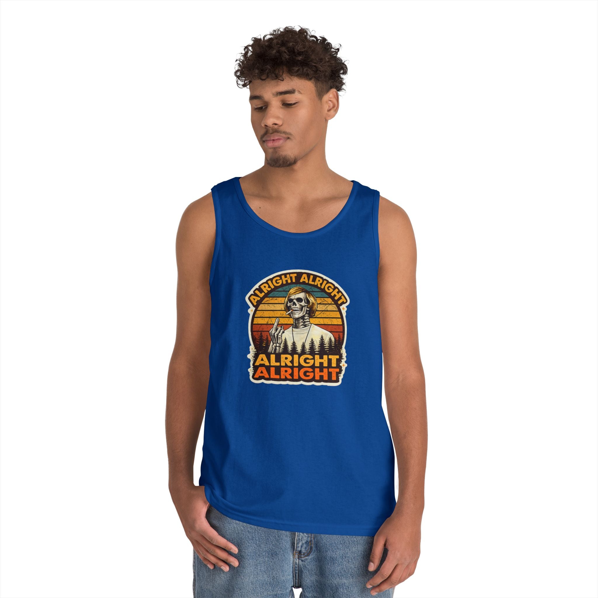 Tank Top — Retro Skull 'Alright Alright Alright' Vintage Sunset Graphic