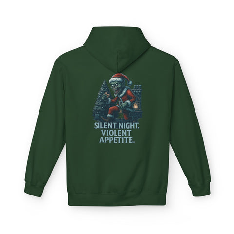 Festive Unisex Fleece Hoodie - "Silent Night, Violent Appetite"