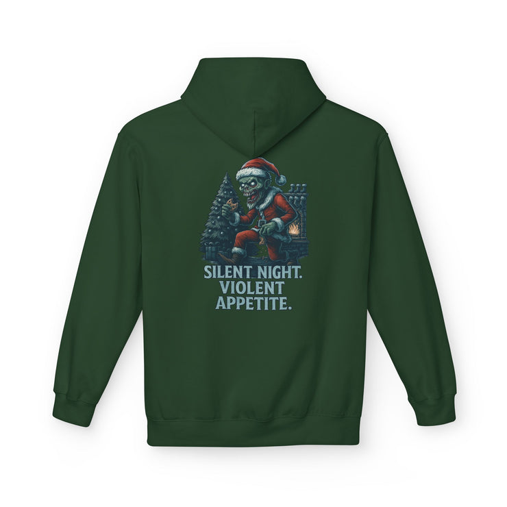 Festive Unisex Fleece Hoodie - "Silent Night, Violent Appetite"