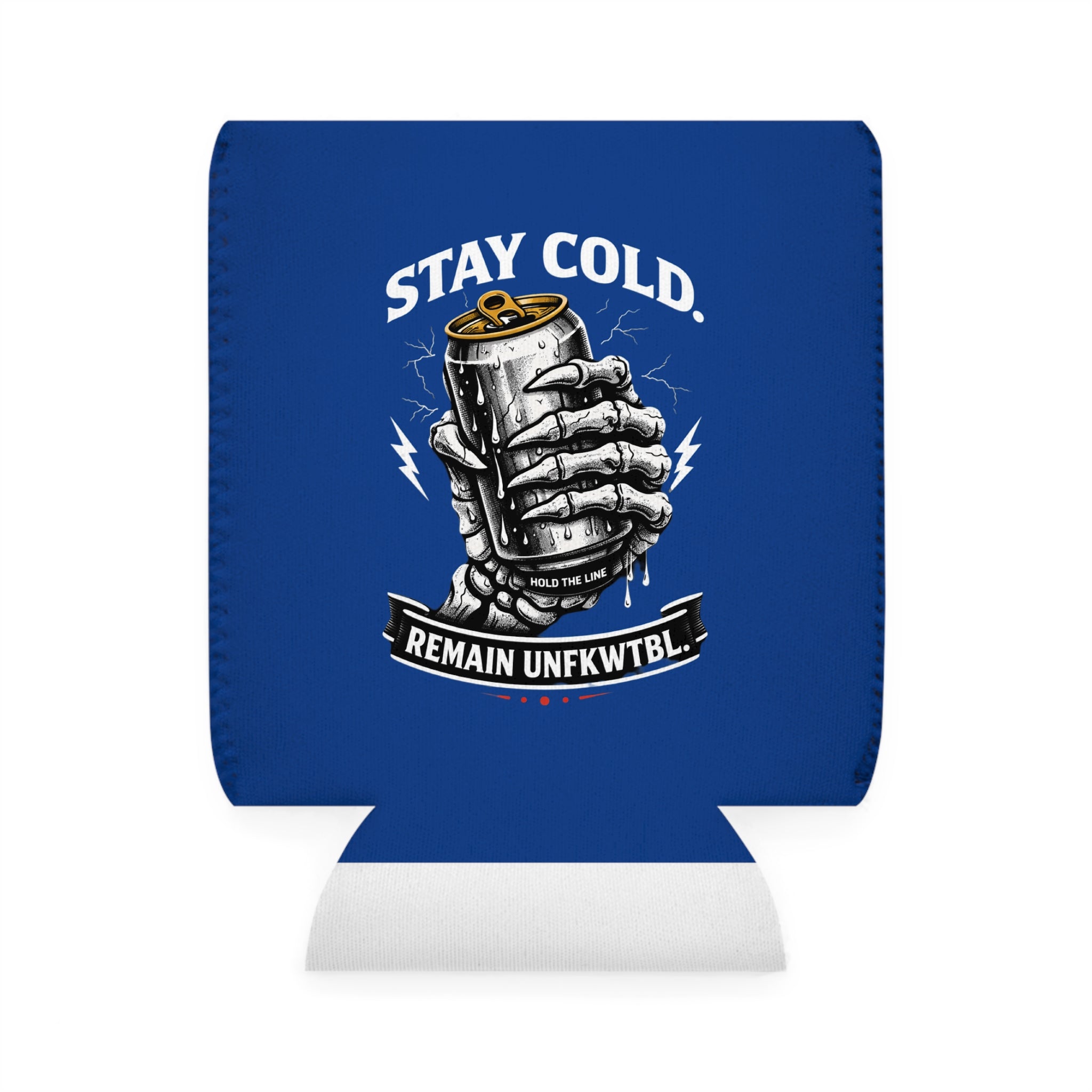 Stay Cold Can Cooler Sleeve – "Remain UNFUKWTBL" Beach Skull Beer Koozie