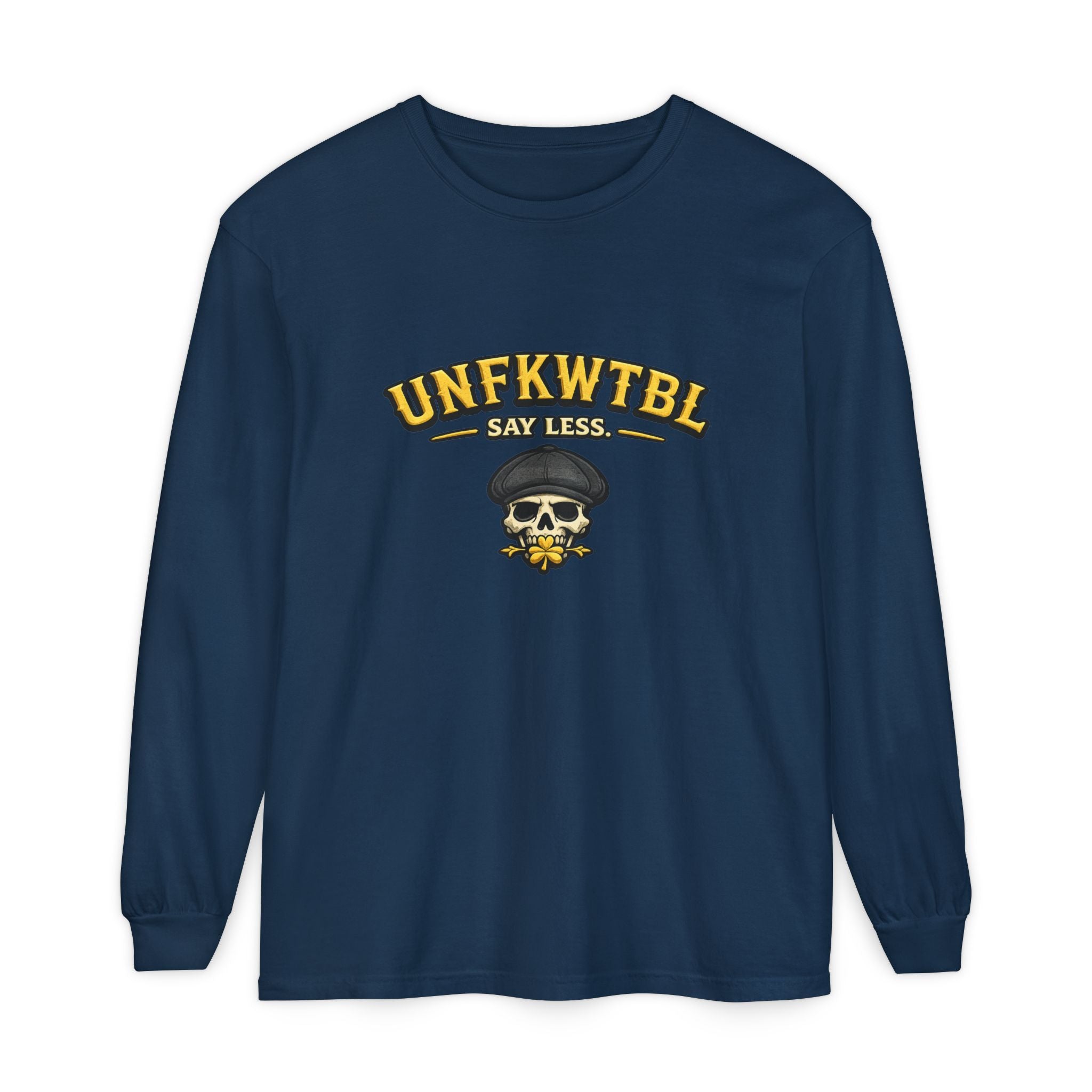 Unfkwtbl Skull Long Sleeve T‑Shirt — “Say Less” Graphic Tee