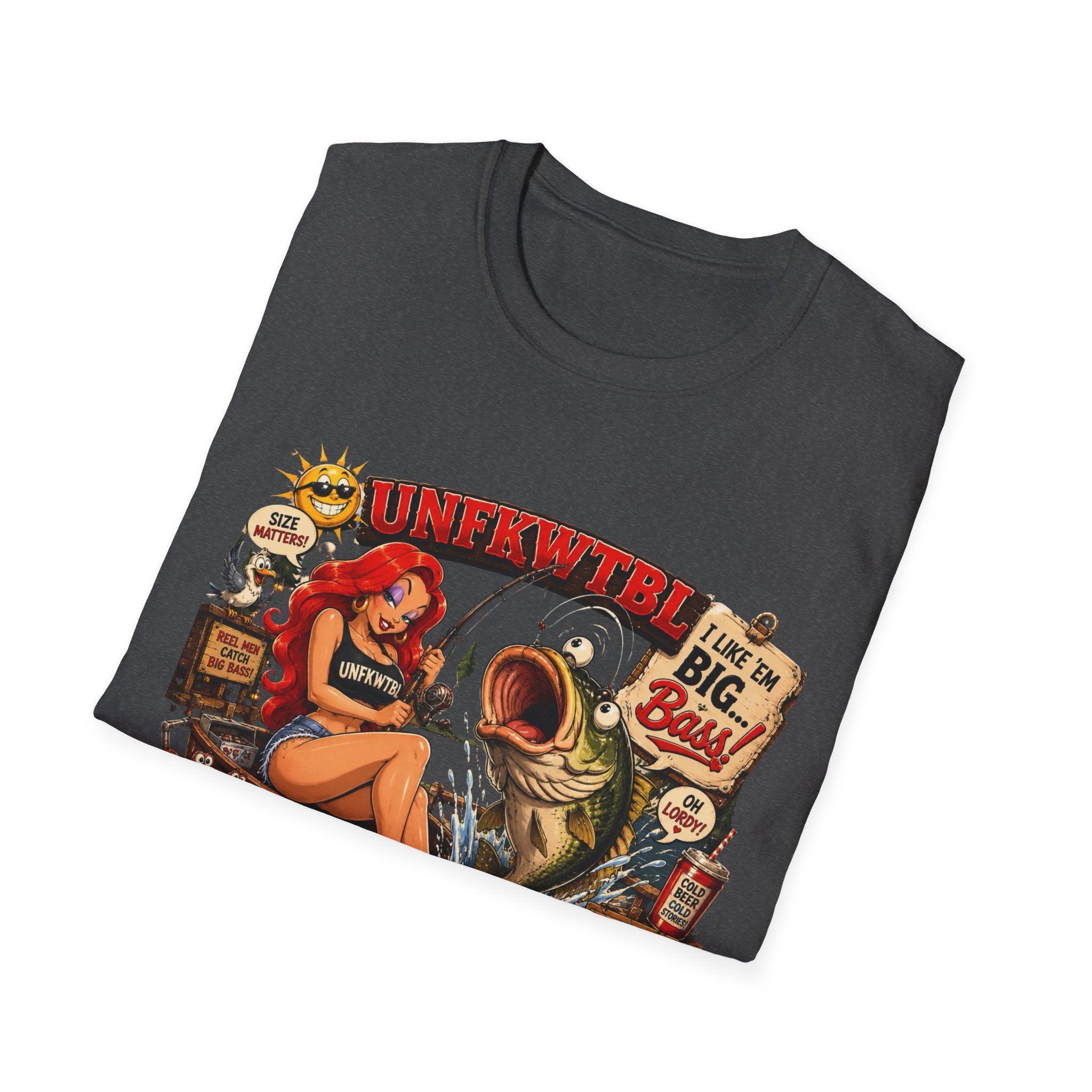 Fishing Pin-Up T-Shirt — "I Like 'Em Big, Baby" Retro Bass Graphic