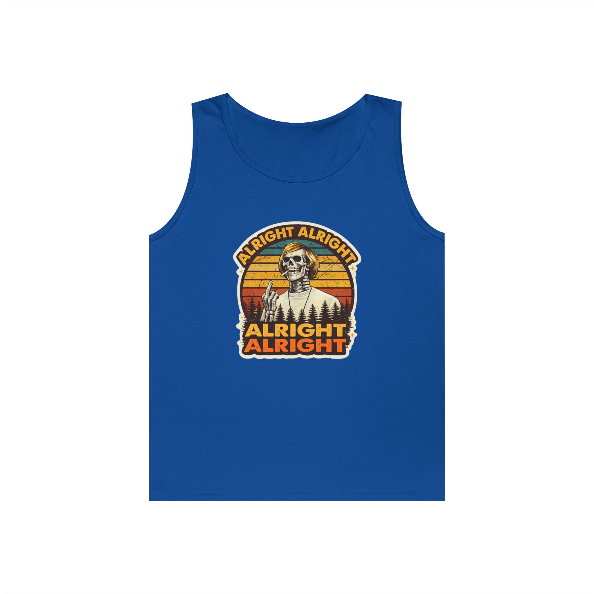 Tank Top — Retro Skull 'Alright Alright Alright' Vintage Sunset Graphic