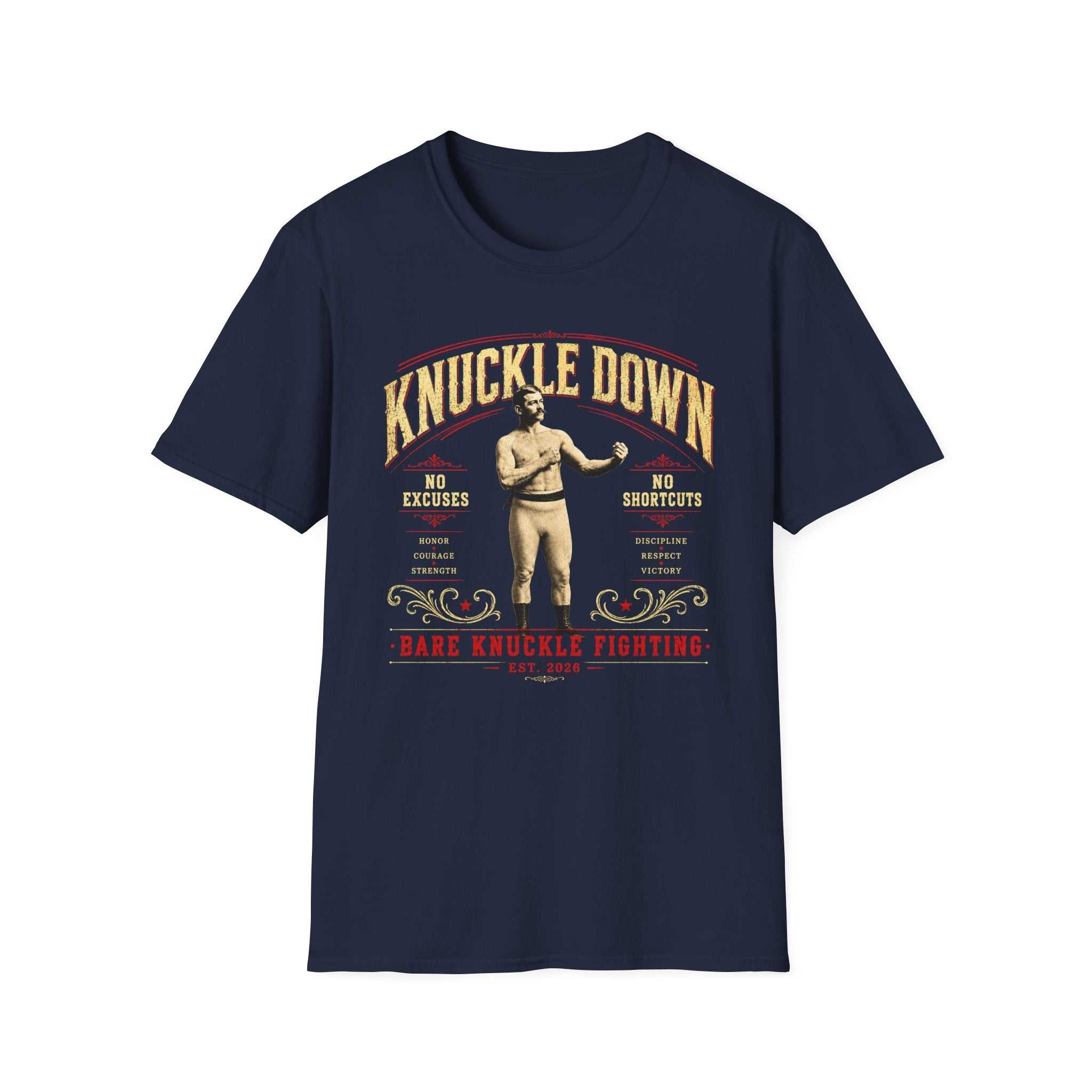 Knuckle Down Boxing T-Shirt — Vintage 'No Excuses, No Shortcuts' Fight Tee