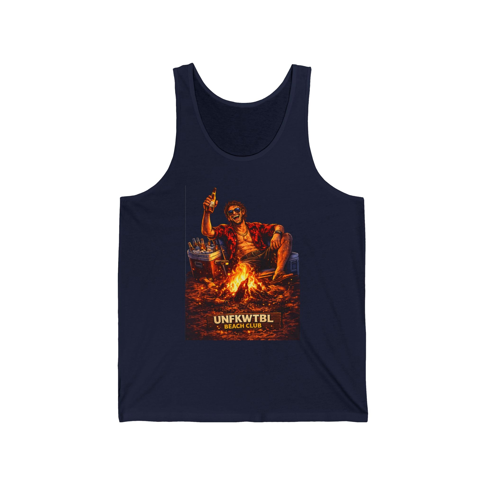 Campfire Vibes Tank Top — "UNFKWTBL" Retro Campfire Graphic