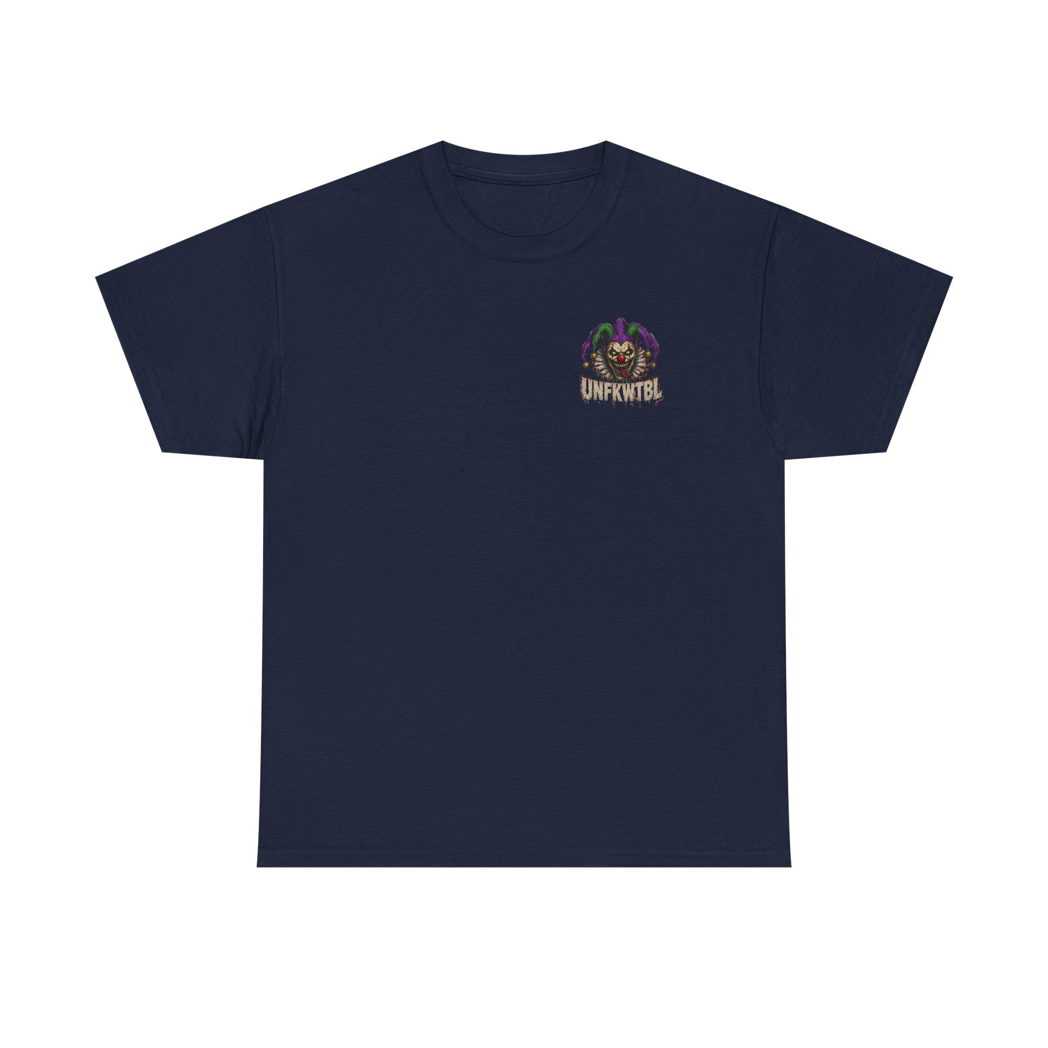 Creepy Jester Tee — “Smile Now. Later.” Graphic Horror Shirt (UNFKWTBL)