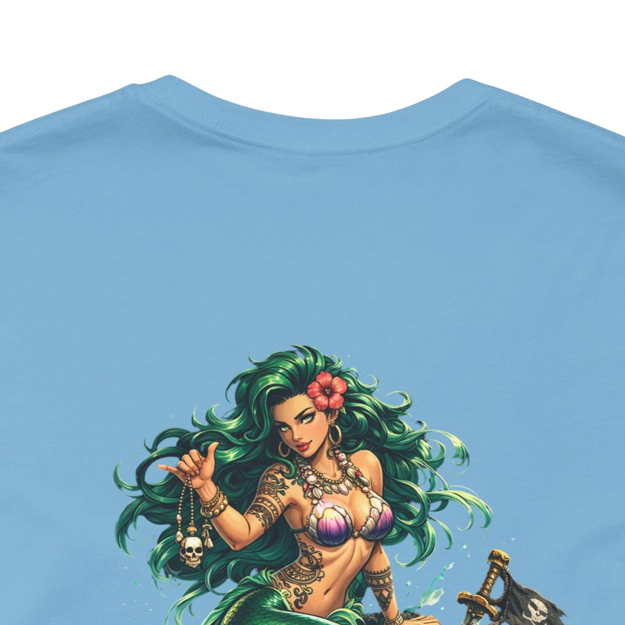 Vintage green Mermaid Skull Art Tee featuring a detailed mermaid skull graphic on soft cotton
