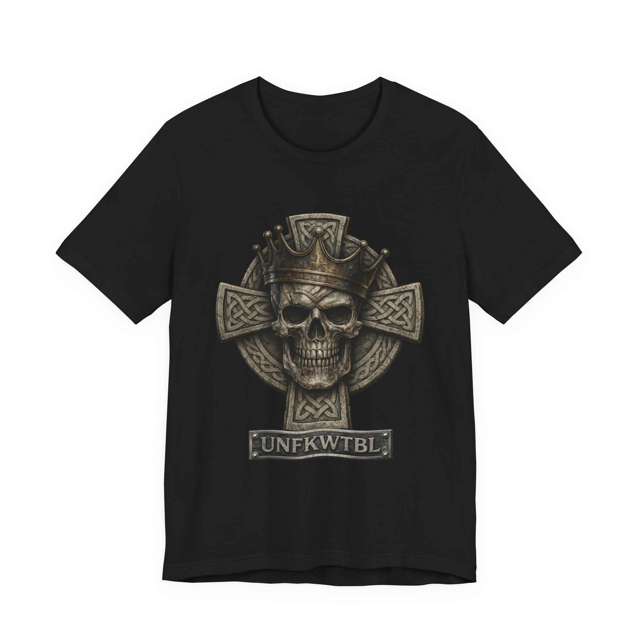 Skull & Celtic Cross Tee — 'UNFKWTBL' Gothic Biker Shirt