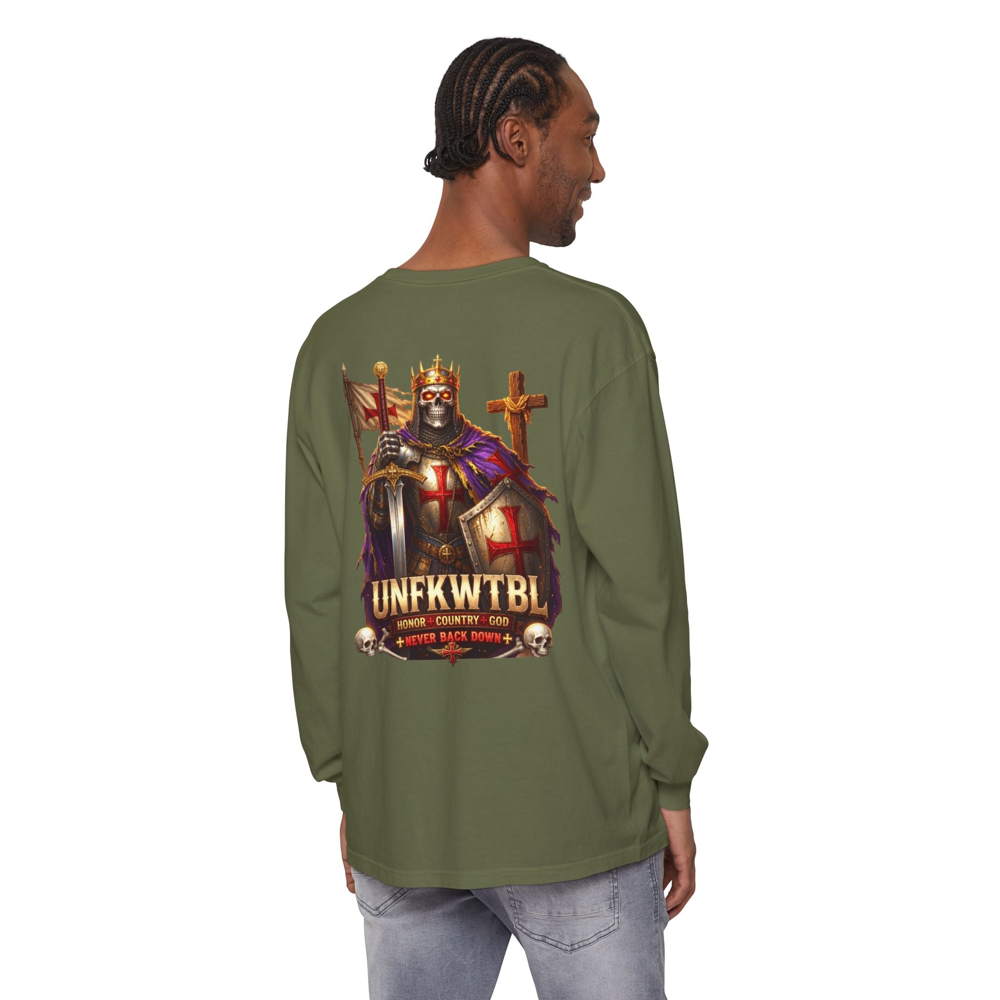 Crusader Knight Long Sleeve T-Shirt — 'UNFKWTBL' Vintage Medieval Graphic
