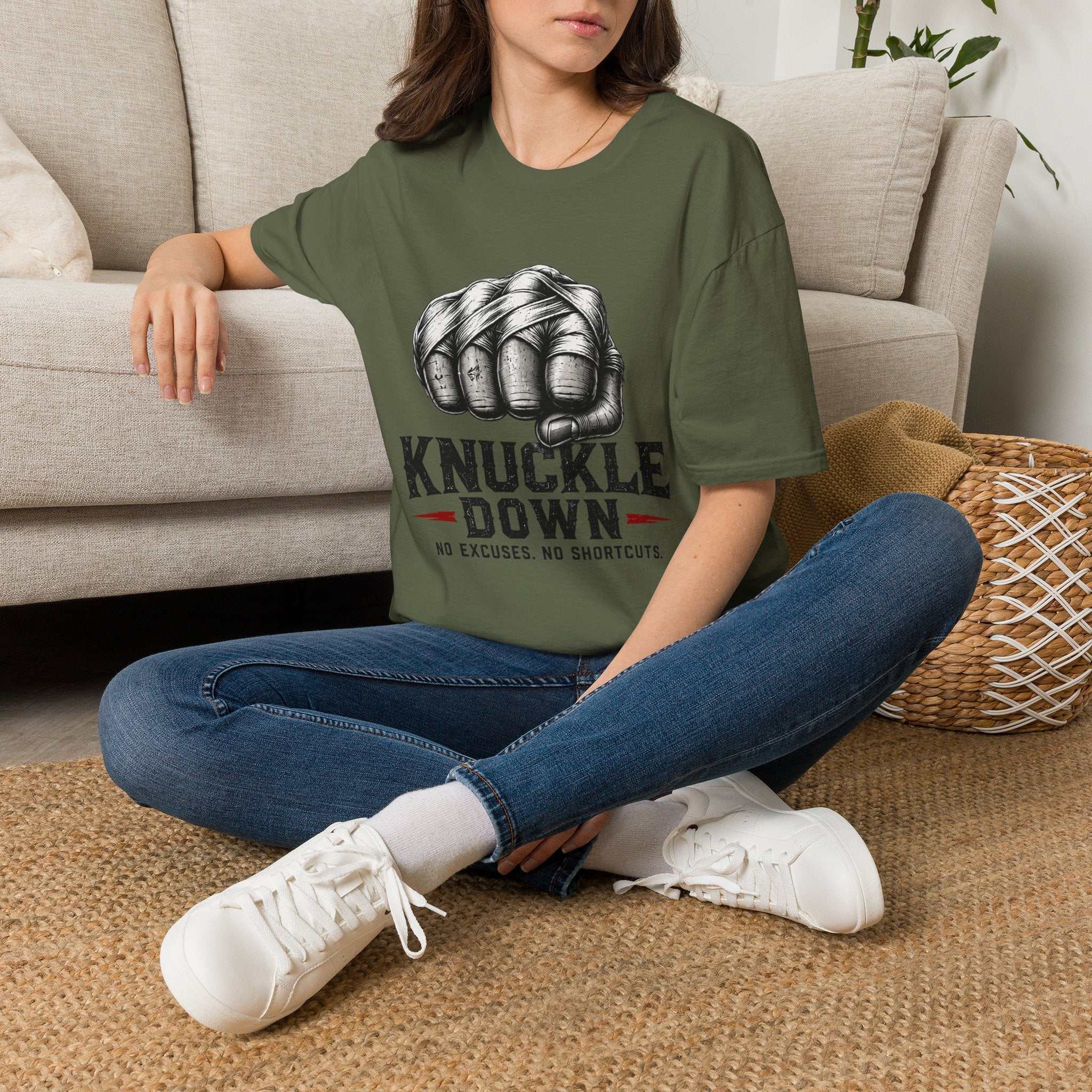 T-Shirt — Knuckle Down Fist Graphic Tee (No Excuses, No Shortcuts)