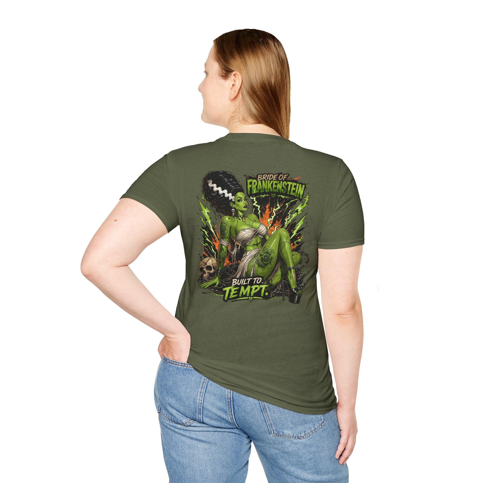 Bride of Frankenstein Graphic Tee — "Built to Tempt" Horror Pinup T-Shirt
