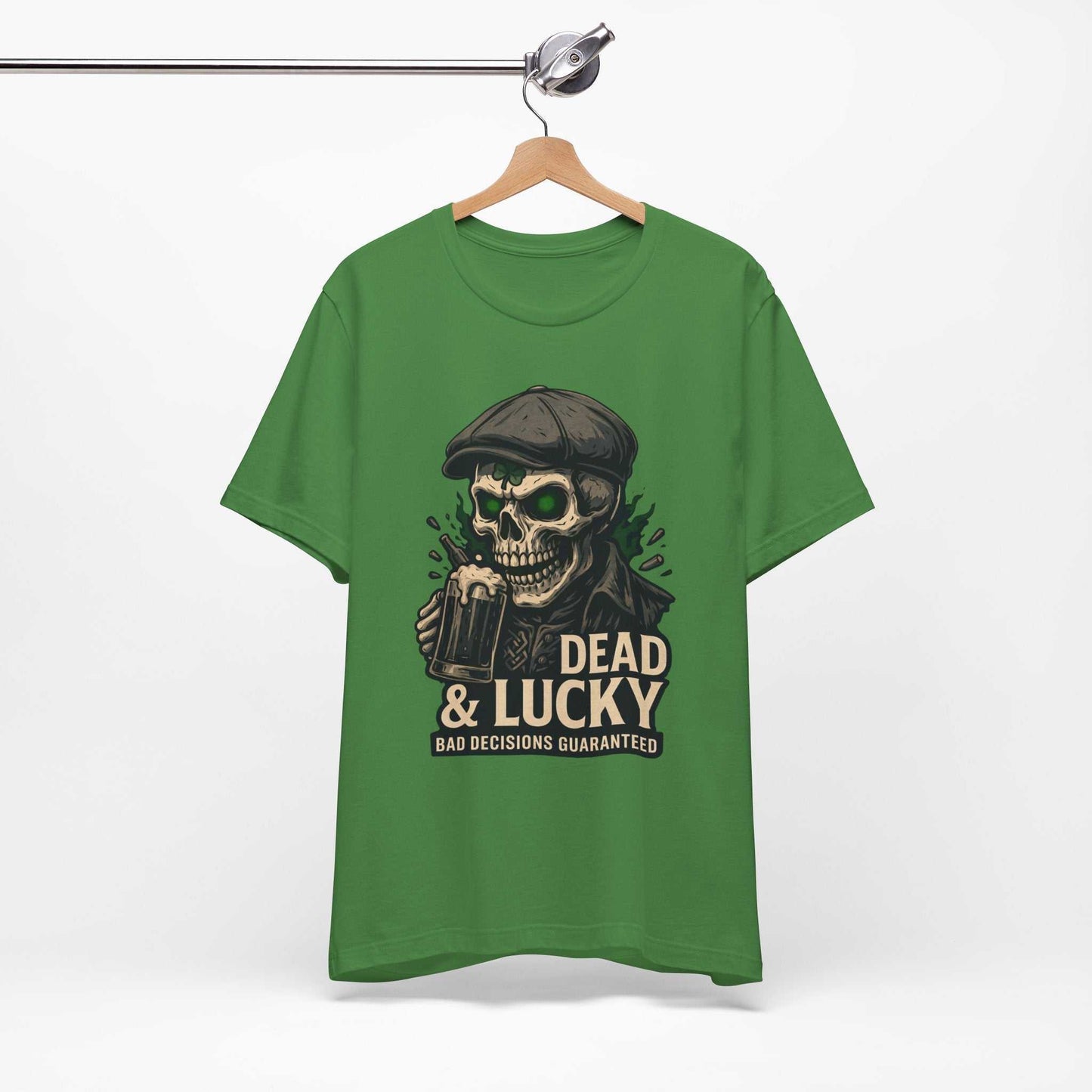 Dead & Lucky Skull Tee with grinning skull graphic and vintage flat cap design on lightweight breathable cotton
