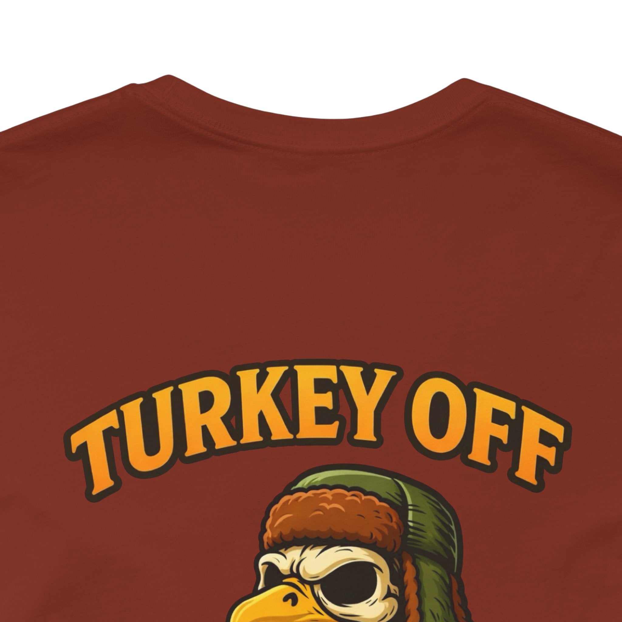Turkey Off Graphic Tee with funny skeleton turkey graphic for Thanksgiving and hunting humor