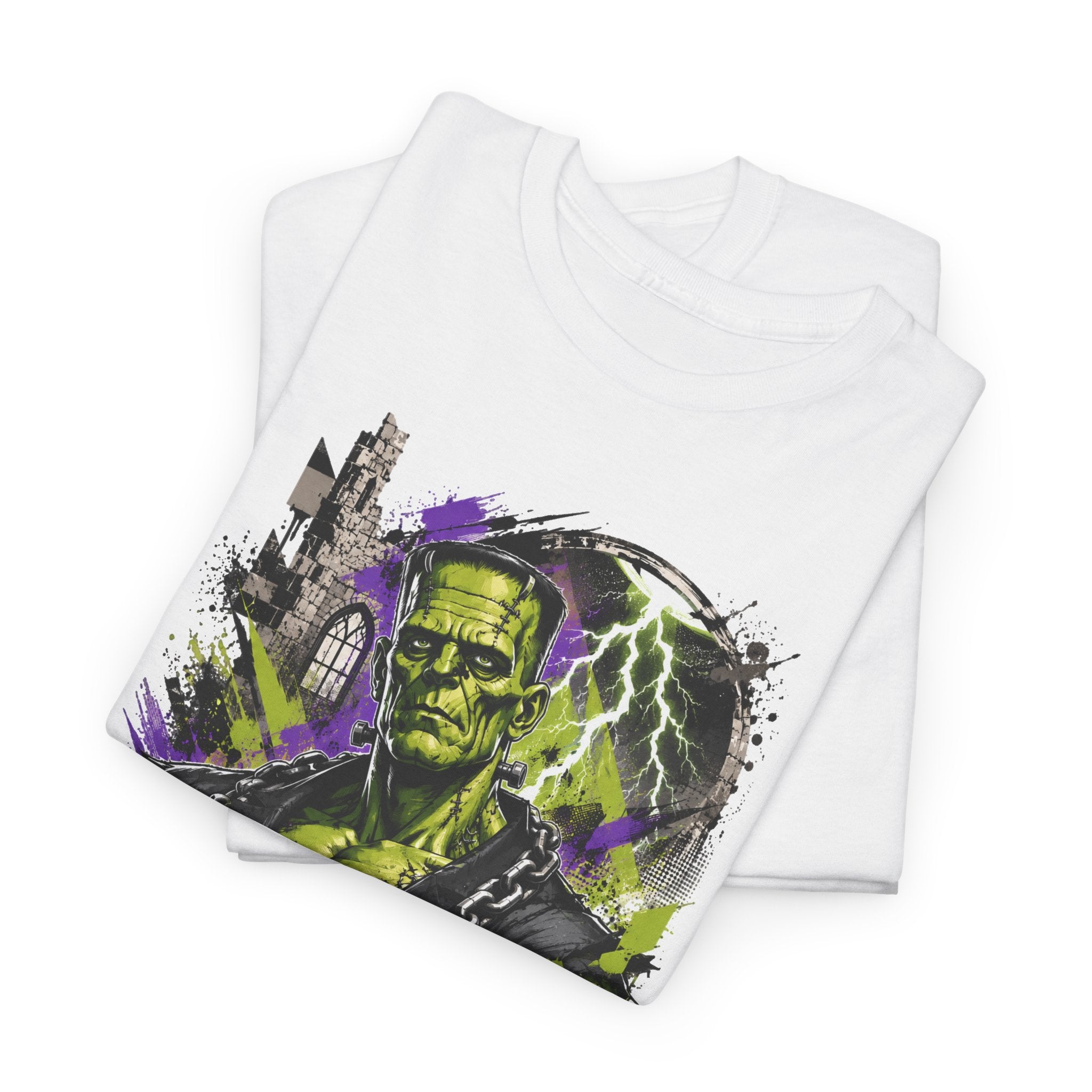 Frankenstein Monster Abstract Tee — "UNFKW TBL" Neon Horror Graphic Shirt