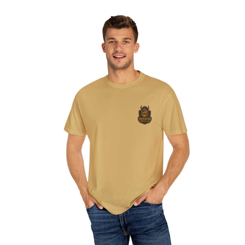 Unisex garment-dyed t-shirt in beige with Beast King graphic, casual soft fit tee for gamers and holiday gift