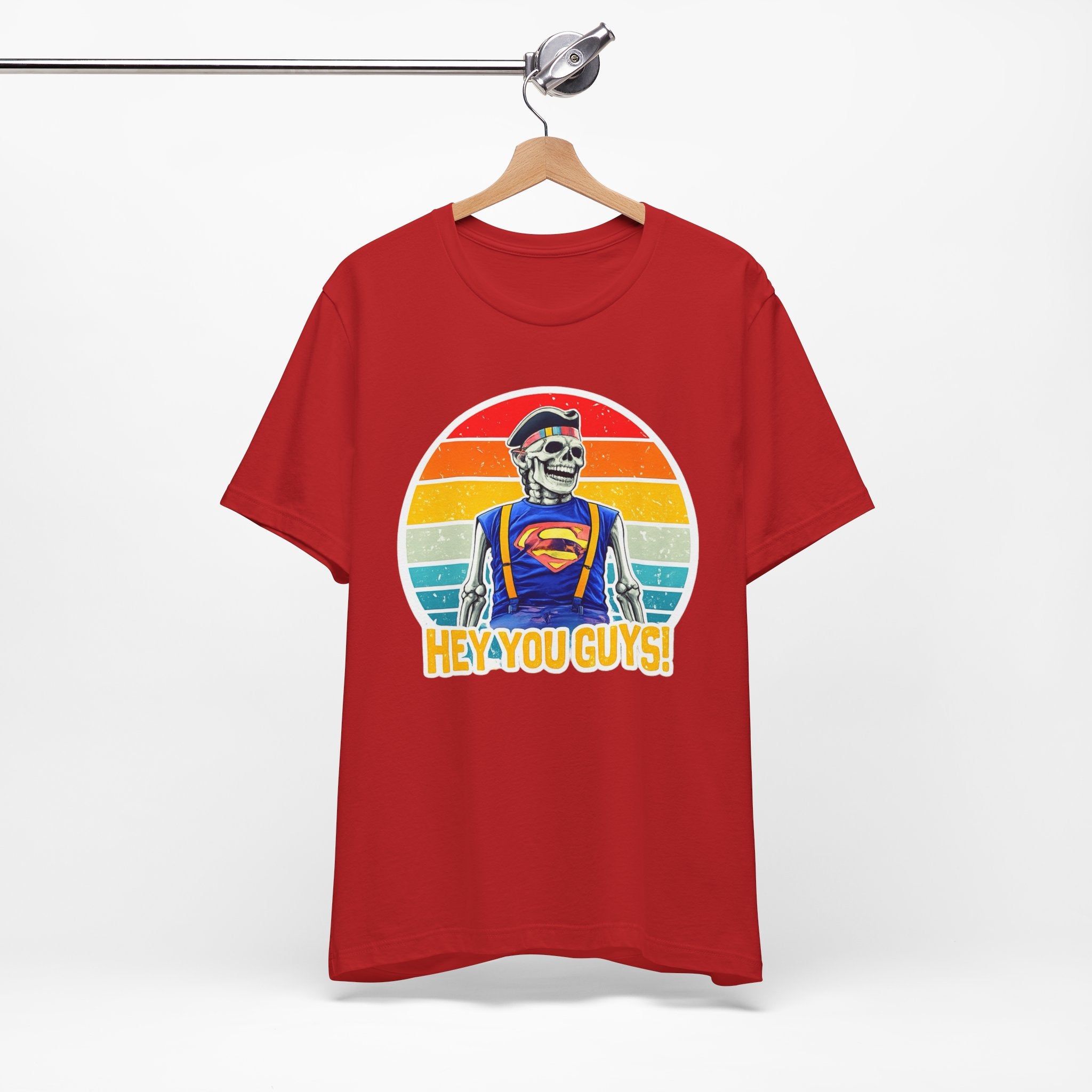 Skeleton Superfan Tee — "Hey You Guys!" Retro Vintage Graphic T-Shirt