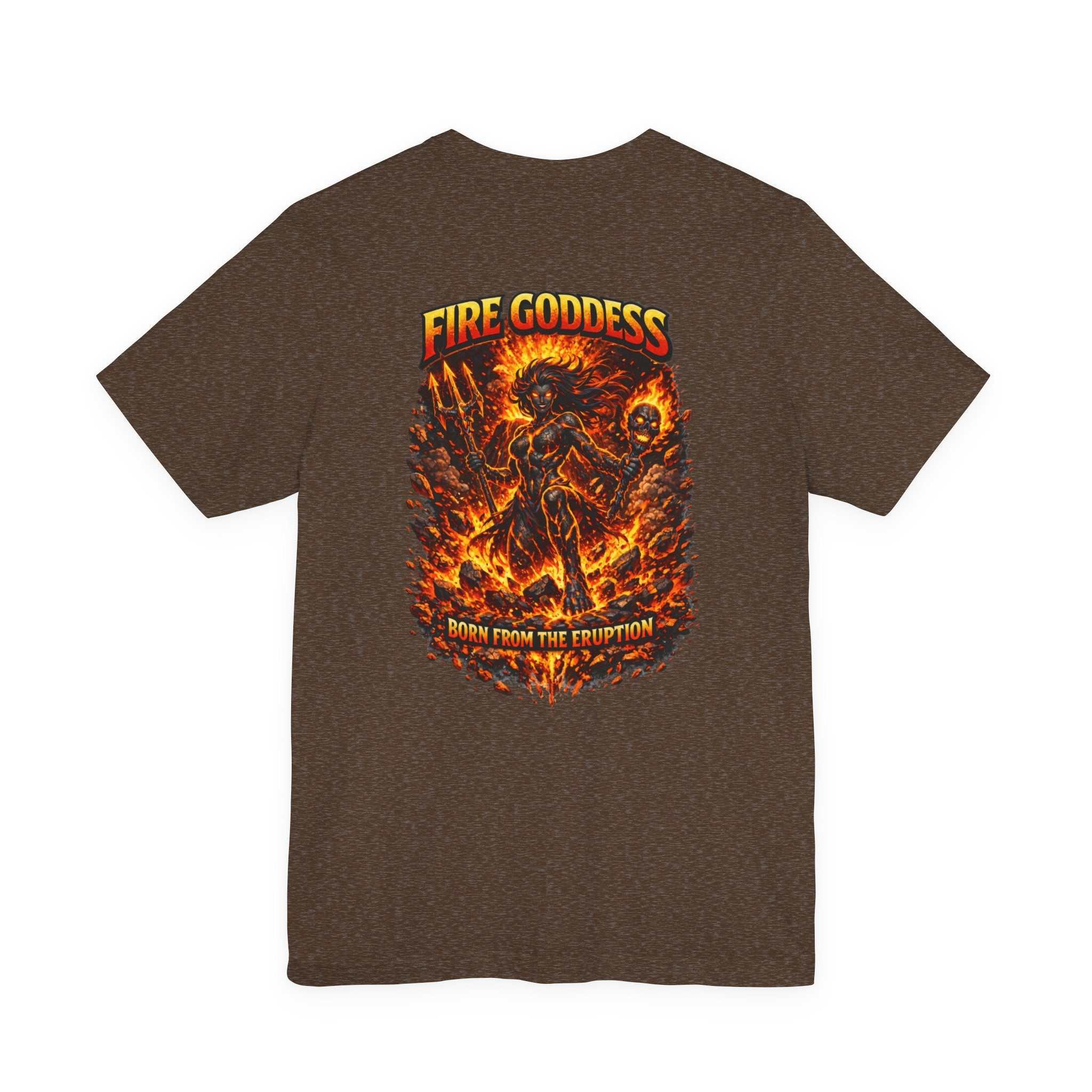 Fire Goddess Graphic Tee — 'Born From the Eruption' Band/Metal Style T-Shirt