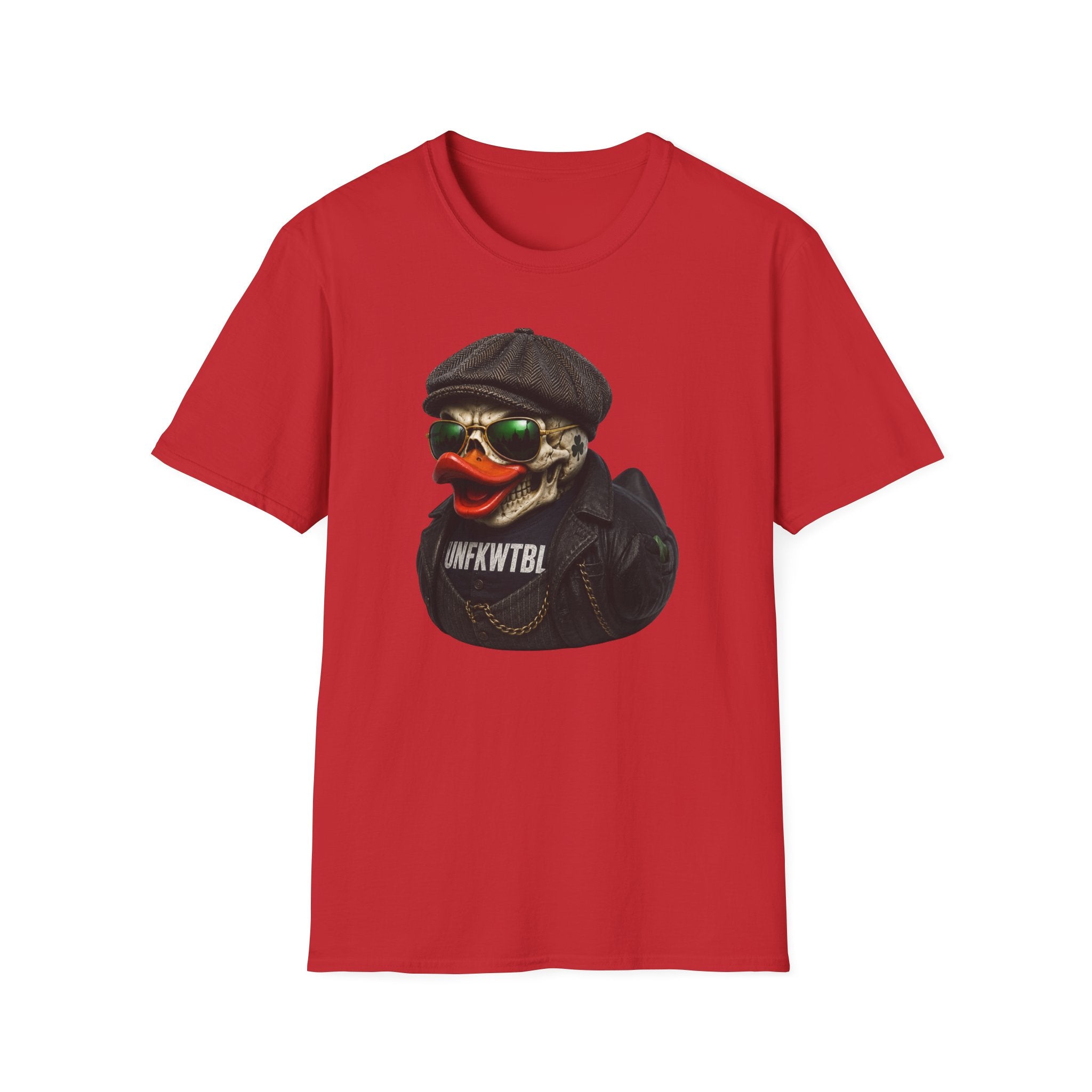Skull Duck Graphic T-Shirt — Retro Biker Hat & Aviator Sunglasses Design