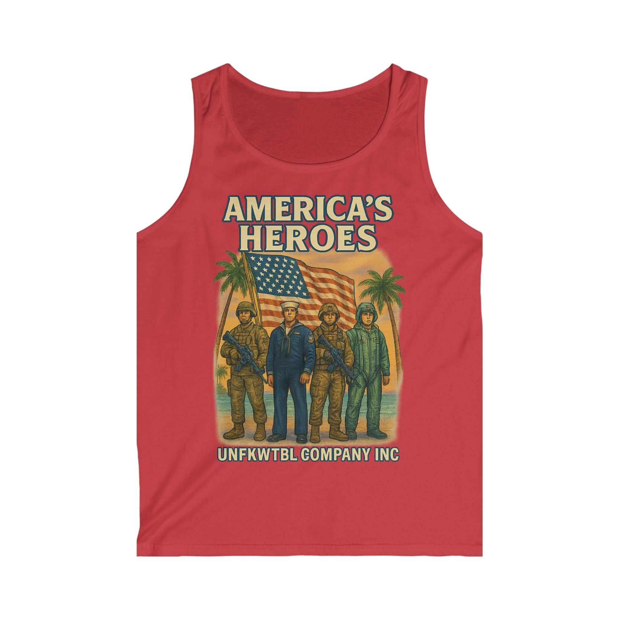 Men wearing Patriotic Heroes Tank Top with USA flag graphic for summer patriotic celebrations