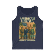 Men's navy blue Patriotic Heroes Tank Top with America’s Heroes graphic and military figures design