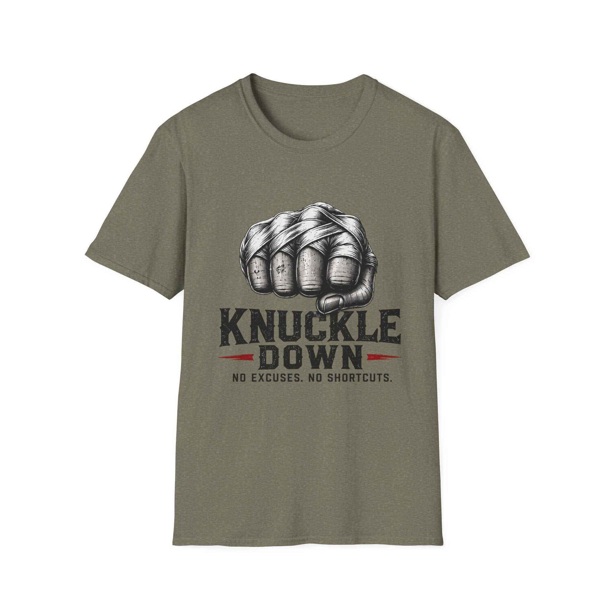 Lightweight cotton Knuckle Down Fist Graphic Tee with bold sketched fist and slogan on chest