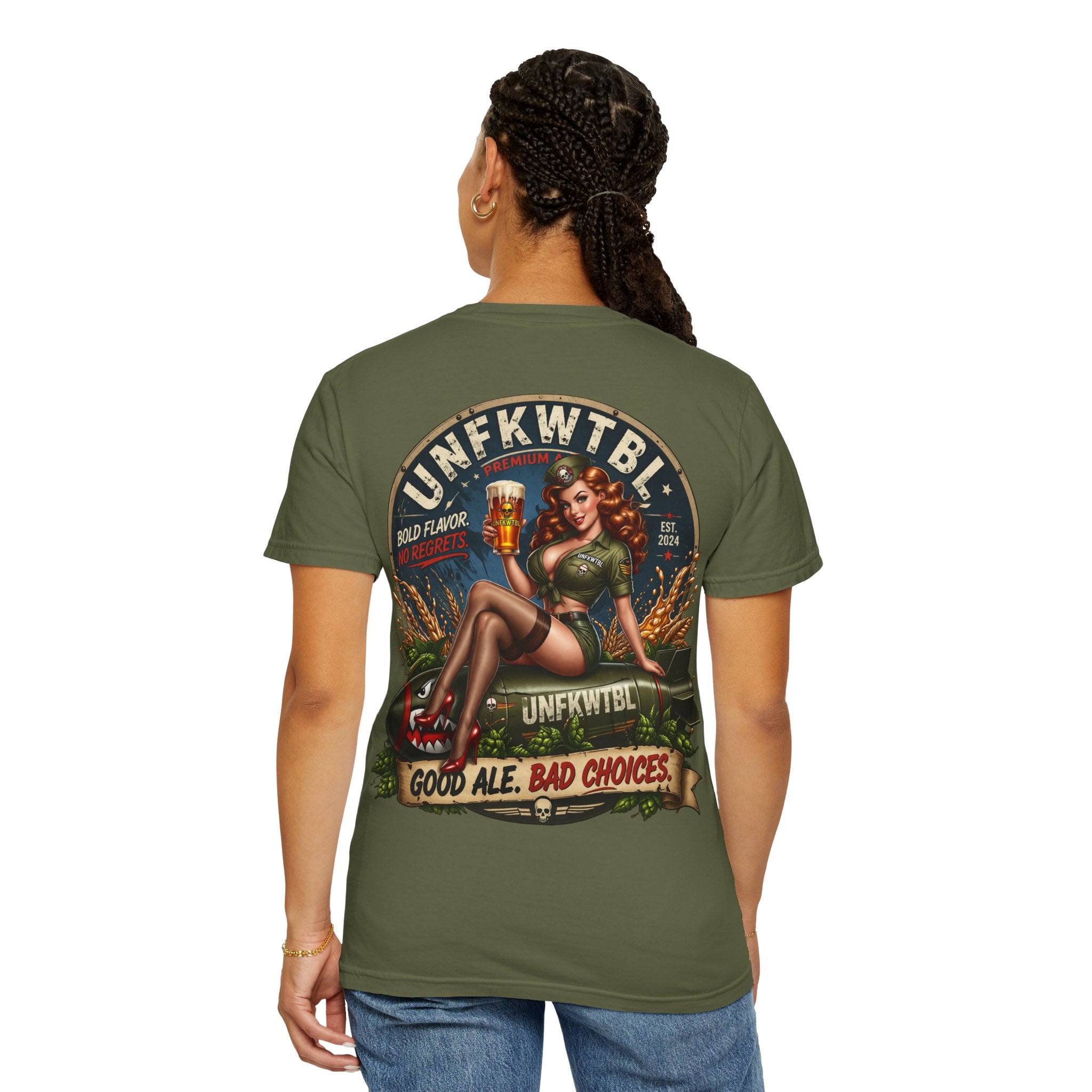 Beer Pinup T-Shirt – "Good Ale, Bad Choices" Retro Graphic Tee
